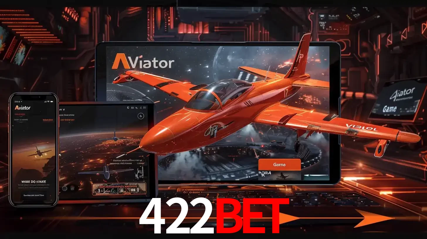 Apresentação tecnológica do jogo Aviator com um avião saindo da tela de um tablet, demonstrando a experiência imersiva em múltiplos dispositivos no 422bet.