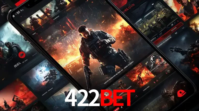 Tela de um celular exibindo uma galeria de jogos de tiro com temática militar, mostrando a variedade de e-sports disponíveis para apostas na plataforma de entretenimento 422bet.