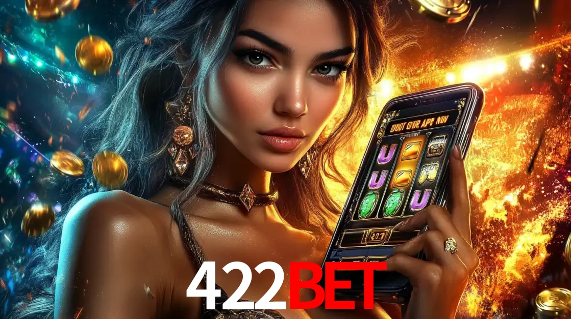 Mulher elegante mostrando um jogo de caça-níqueis em seu smartphone, destacando a experiência de cassino móvel oferecida pelo aplicativo 422bet.
